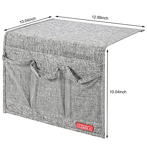 Zafit Linen Bedside Caddy - 4-Pocket Storage Organizer, Classic Grey