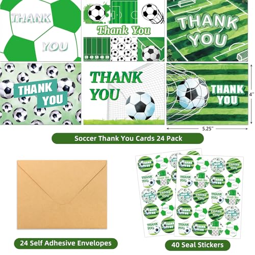 24 Pack Soccer Thank You Cards 4 x 5.25 Inches for Kids