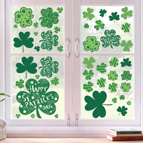 St. Patrick's Day Window Clings - 8 Double-Sided Shamrock Stickers