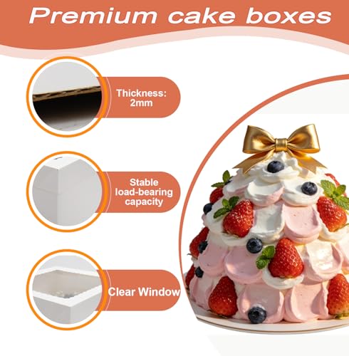 12x12x8 Inch Cake Boxes with Window - 2 Pack Cake Carrier