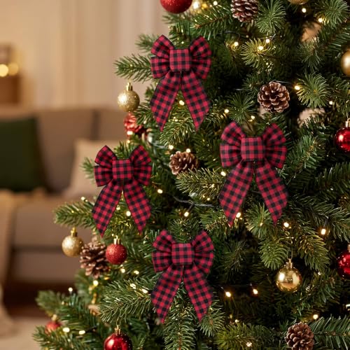 Christmas Wreath Bows 2 Pack - Red Black Buffalo Plaid Holiday Decor