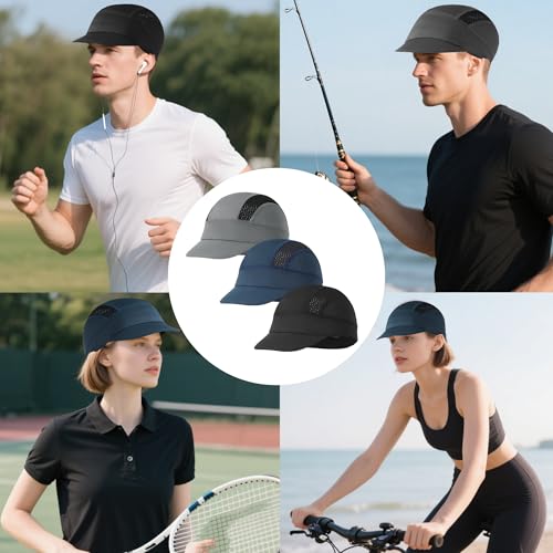3Pcs Cycling Cap for Men Women Cooling Skull Cap Under Helmet Liner with Sun Visor for Summer Running Bike Outdoor Sports Multi