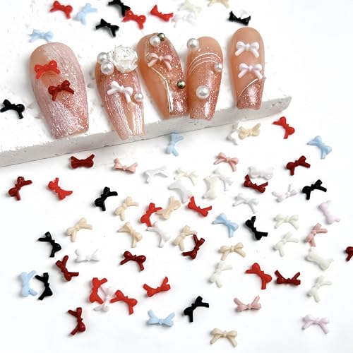400PCS 3D Resin Bow Nail Charms Colorful Flatback Bowknot Gems for DIY