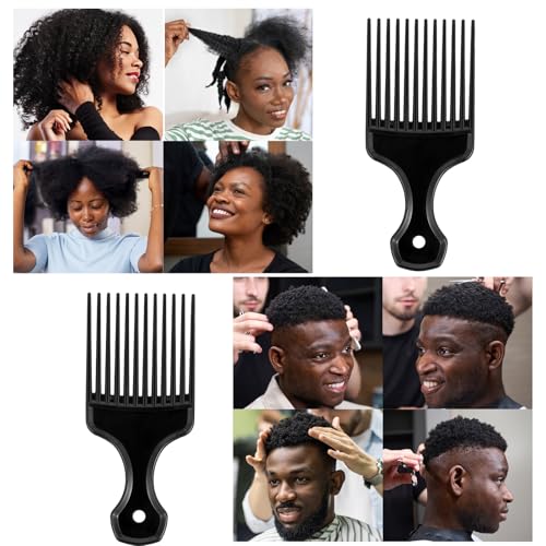 Qulkws 2 Piece Plastic Afro Hair Pick Comb Black Wide Tooth Detangling Lift