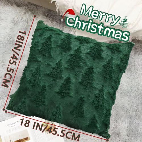 ANOOVV 18x18 Green Christmas Tree Pillow Covers, Set of 2 Soft Plush Cases