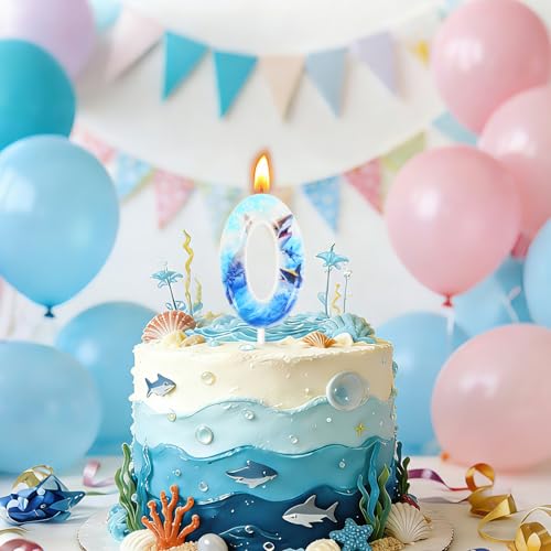 Shark Birthday Number Candle 0 - Fun Cake Topper for Parties