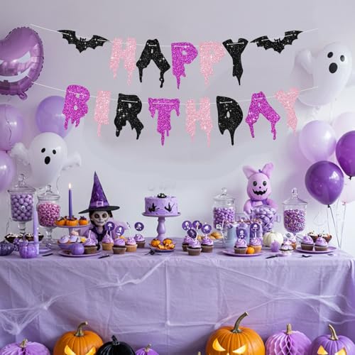 Happy Birthday Halloween Banner - No DIY Glitter Party Decoration