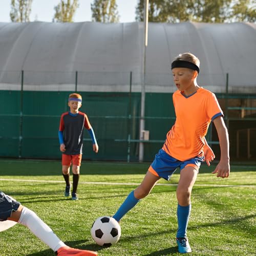 5 Pcs Sports Headbands, Elastic Soccer Headbands Boys Sports Sweatbands Breathable Sweat Wicking Headband for Football Running Basketball Tennis