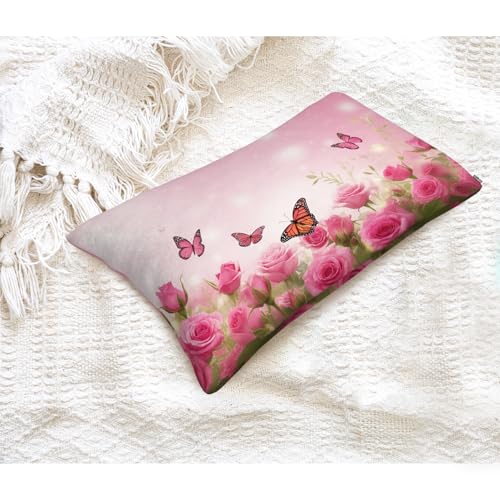 Roses Butterfly Throw Pillow Cover 20x30 Inches - Floral Accent