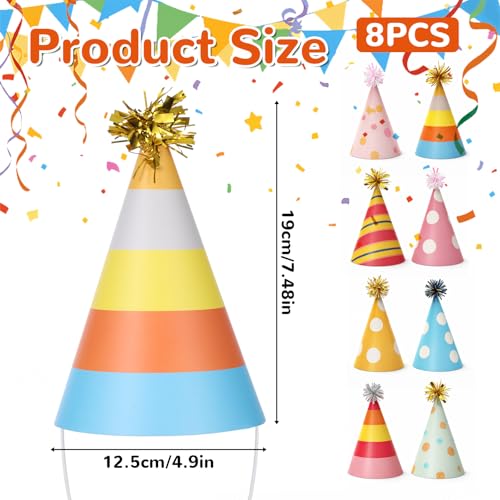 8Pcs Colorful Mini Birthday Hats for Cats & Small Animals