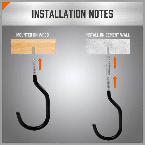 HORUSDY Heavy Duty Garage Storage Hooks - 6-Pack Utility Wall Hooks for Tools, Bikes & Ladders | Steel Organizer