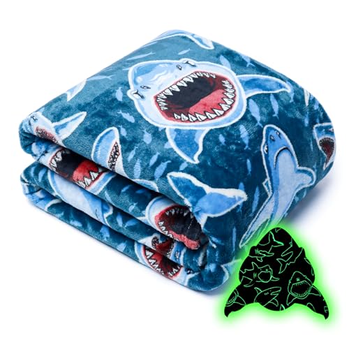 Glow in the Dark Shark Blanket for Kids - Soft Toddler Throw 40"x60"