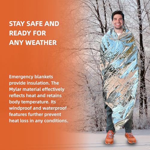 10 Pack Emergency Thermal Blanket Survival, Mylar Blankets for Outdoor, Space Blanket, Silver Foil for Survival, Survival Kit Camping Blankets, Body Warmer, First Aid, Hiking 84¡± x 52¡±