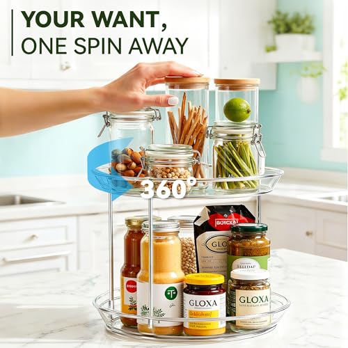 GLOXA 2-Tier Lazy Susan Turntable Organizer, 9.25" Rotating Spice Rack (1 Pack)