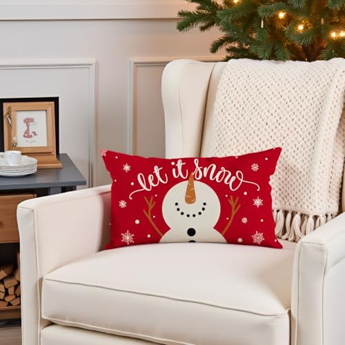 PANDICORN Christmas Pillow Cover 12x20 | Let It Snow Snowman