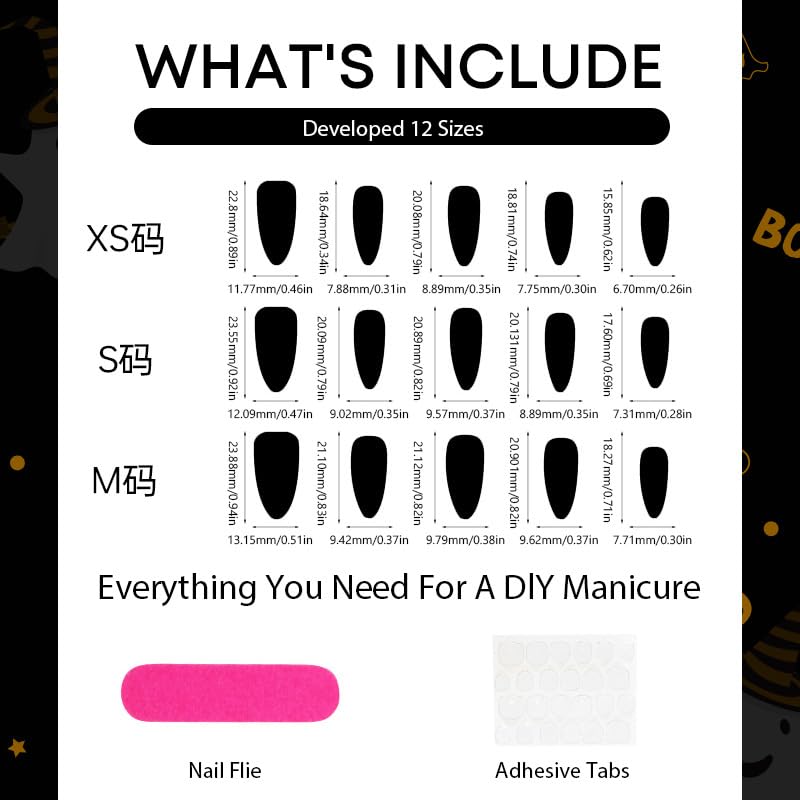 Halloween Press on Nails Medium Almond Ghost 3D False Nails 30Pcs