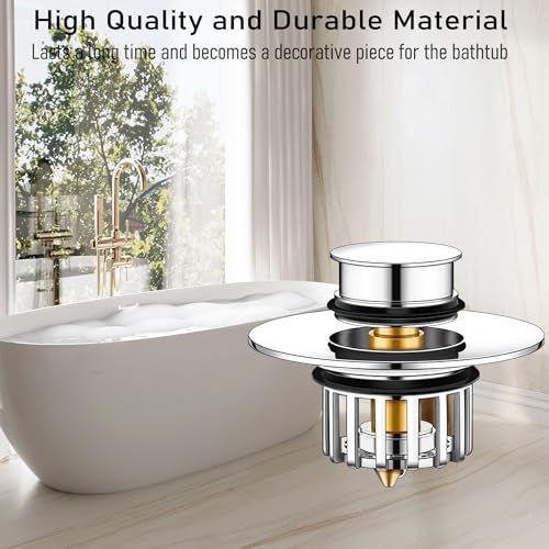 Pop-Up Bathtub Drain Plug with Hair Collector - Fits 1.5 to 1.75 Inch Drains