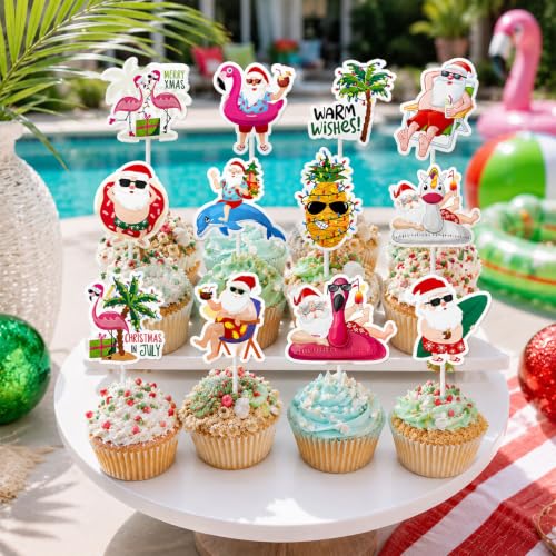 48 Tropical Christmas Cupcake Toppers | DIY July Party Decor