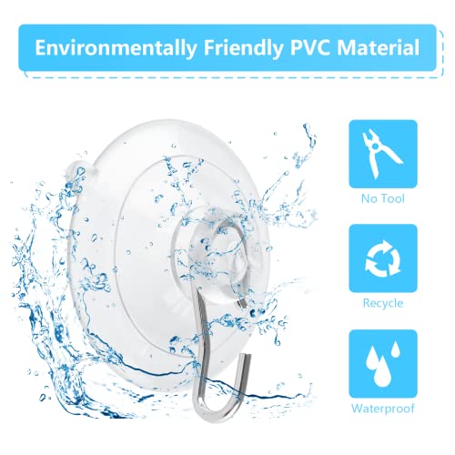 A-1.77 Inch 12Pcs Clear Suction Cup Hooks Heavy Duty Wall Mounts for Bathroom & Kitchen