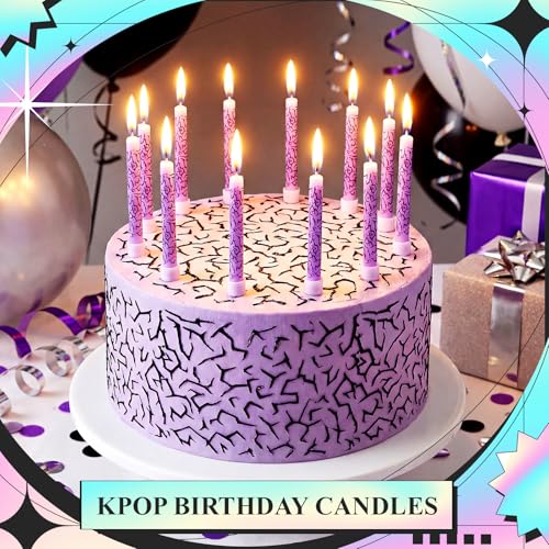 Kpop Purple Lightning Birthday Candles - Set of 12, Cake Topper & Decor