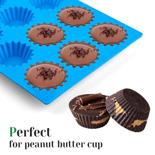 CLUEWR Silicone Peanut Butter Cup Molds - 3 Pack, 12 Cavity Non-Stick
