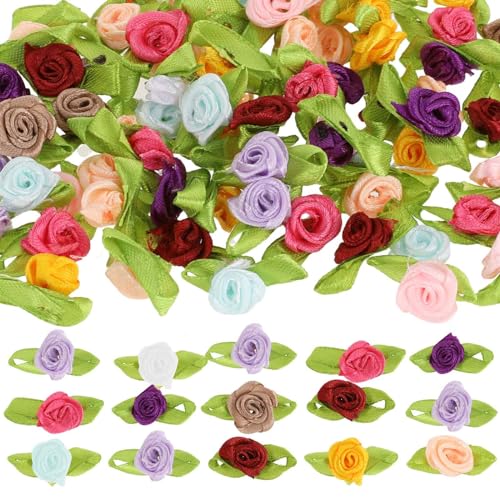 100 Mini Satin Roses for Crafts - Colorful Fabric Flowers
