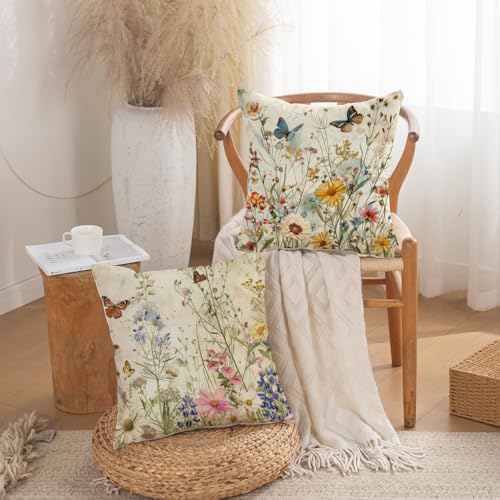 TAJWE Spring Floral Pillow Covers 18x18 Inch - Set of 2 Decorative Cases