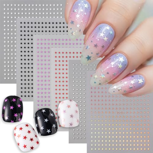 Star Nail Decals 6 Sheets - 3D Self-Adhesive Pentagram Celestial Stickers