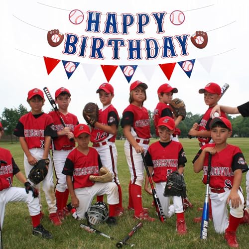 Blue Pre-Strung Baseball Birthday Banner - 3 Piece Bunting Decoration