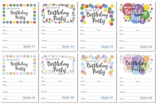 Bubble Polka Dot Birthday Invitations with Envelopes - 12 Pack
