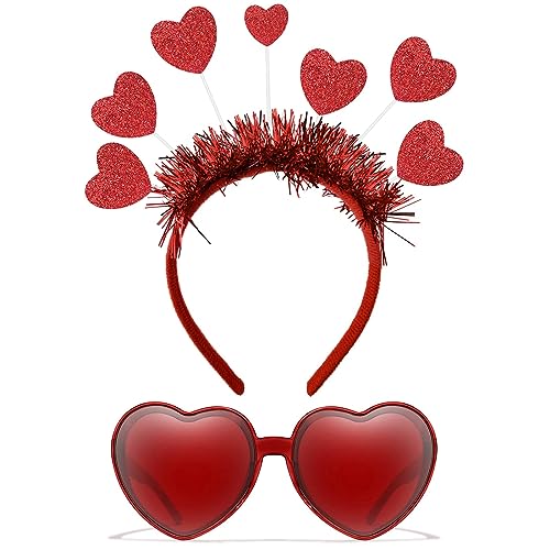 Red Heart Headband and Heart Sunglasses Set for Valentine Party