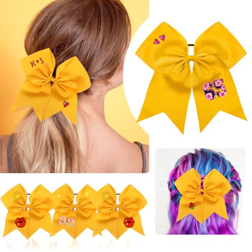 TUUXI 12pcs Large 8-Inch Golden Cheerleading Bows with Elastic Hair Ties