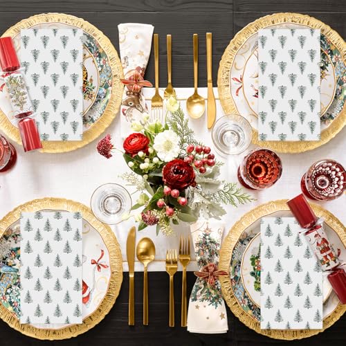 Christmas Paper Napkins 4.3 x 7.9 Inches - 100 Pack Holiday Tree Design