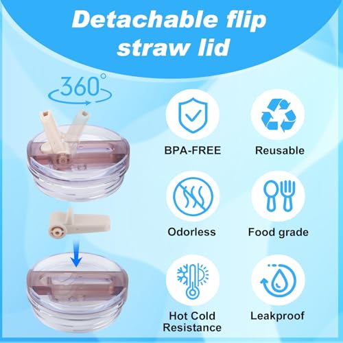 2 Pcs 40oz Tumbler Detachable Flip Straw Lid For Stanley Cup Accessories,Leak Proof Cup Top Lids BPA Free Spill Sproof Straw Cover Replacement for Stanley Quencher Protour