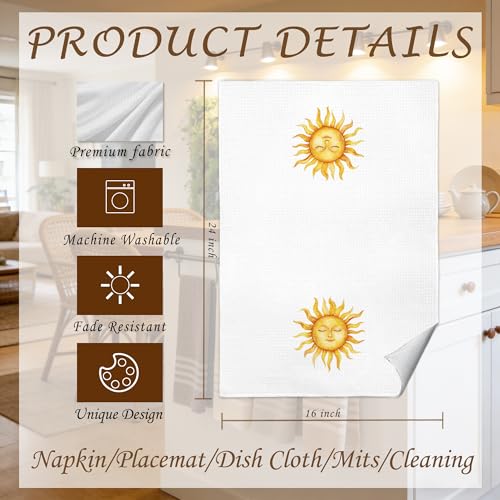 Ocean Towel L Boho Celestial Smiling Sun Kitchen & Bathroom Towel 16x24