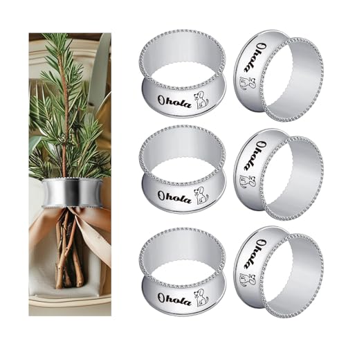 Ohola Stainless Steel Dog Pattern Napkin Rings Set of 6
