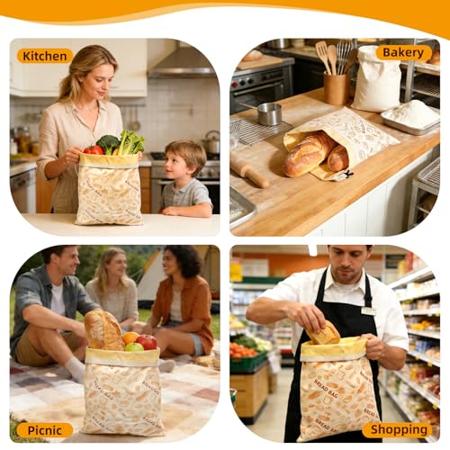 Reusable Beeswax Bread Bags - XL 13x17 In, Eco-Friendly Storage (2 Pack)