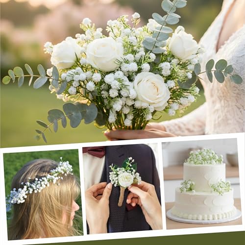6pcs White Baby's Breath Artificial Flowers - Realistic Faux Gypsophila