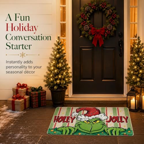 Pycat Holly Jolly Christmas Doormat - Red 17x29in Funny Santa Character