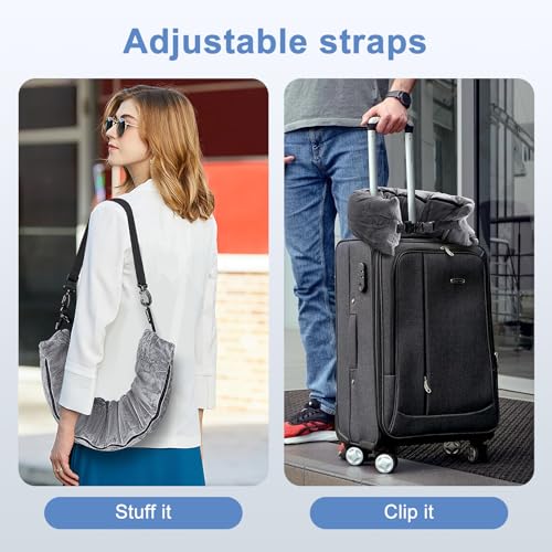 Eppyyo Stuffable Travel Pillow 1PACK - Velvet Neck Cushion with Adjustable Size & Storage Bag