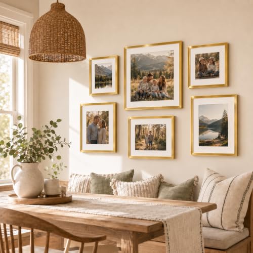 QOTIB 11x14 Gold Picture Frame with 8x10 Mat for Wall Hanging