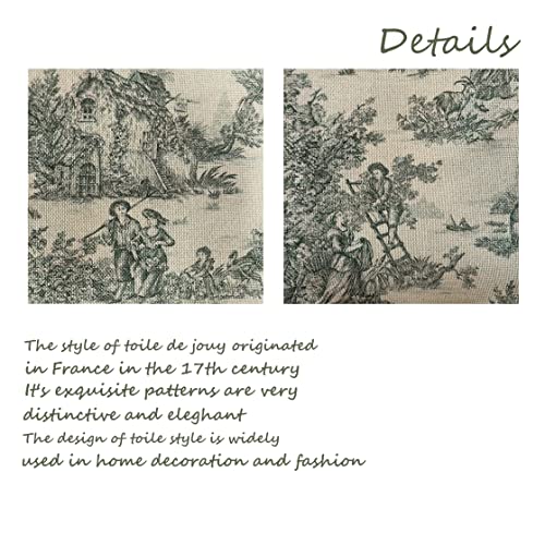 CALHogar 18x18 French Toile Pillow Cover - Vintage Jouy Green Burlap
