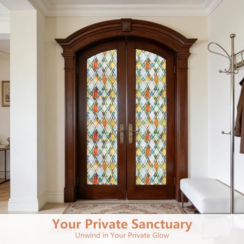 Rainbow Lattice Stained Glass Window Privacy Film 17.5" x 78.7"