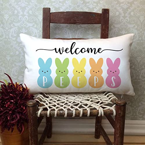 Easter Bunny Lumbar Pillow Cover 12x20 - Decorative Linen Throw Case A-26