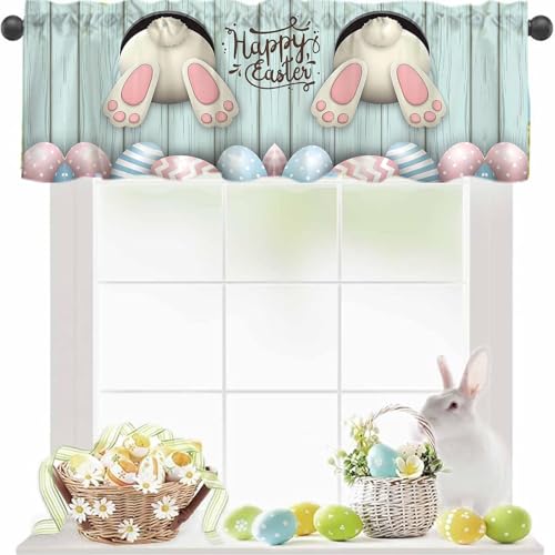 Easter Bunny Window Valance 54x18 Inches - Blue Egg Design