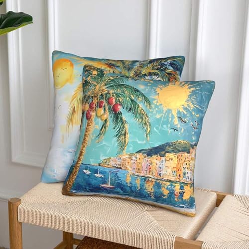 Palm Tree Art Throw Pillow Covers 18x18 inch Set of 2 - Mshutbna