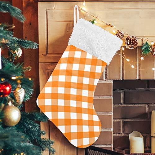 Personalized Orange Plaid Christmas Stocking 18 Inch Holiday Decor - A03