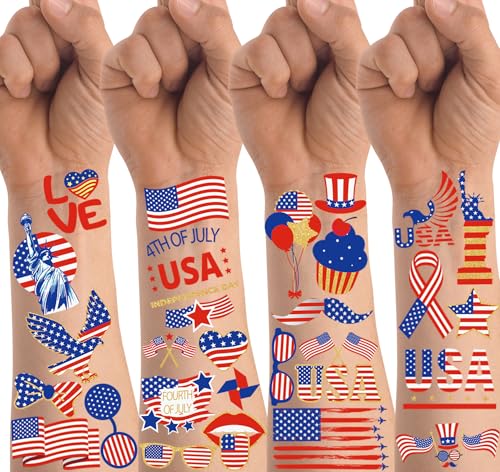 100 PCS 4th of July Temporary Tattoos Patriotic Stickers Party Favors