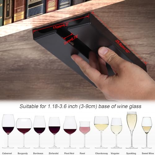 10-Inch Black Wine Glass Holder Rack - 2 Pack, Punch-Free Under Cabinet Storage