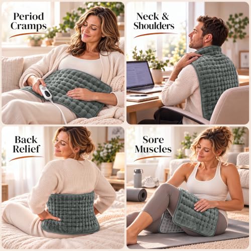 Chinchilla Gray Heating Pad Throw for Back & Body, 12x24 inches, Microplush
